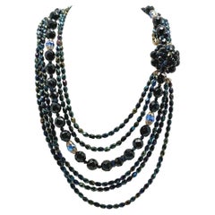 Vintage Mitternachtskristall-Torsade-Halskette 1950er Jahre