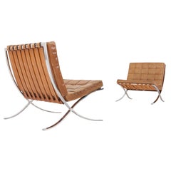 Used Mies van der Rohe Barcelona Chair Knoll Brown Saddle Cognac Leather 1961
