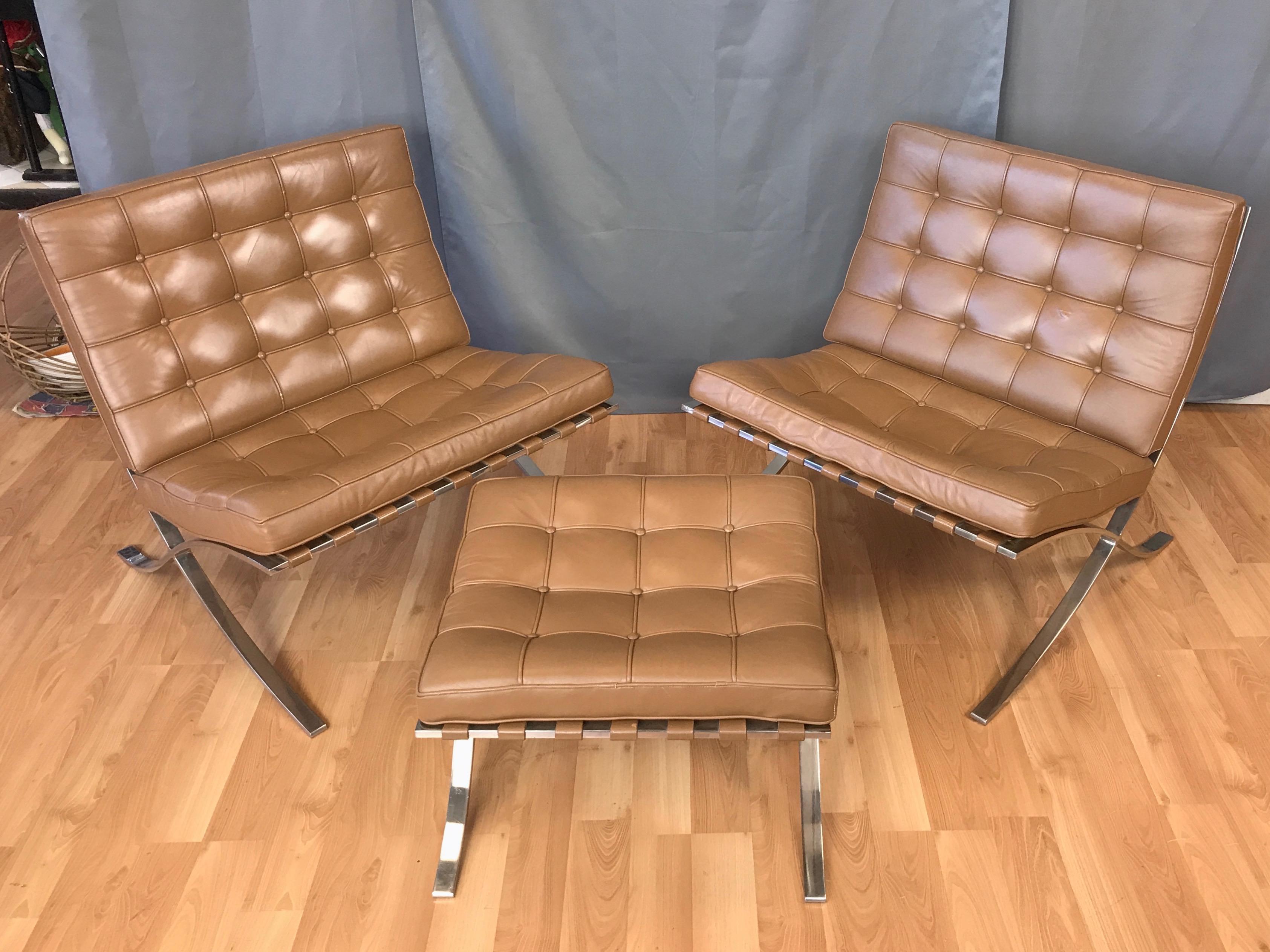 Polished Vintage Mies van der Rohe for Knoll Barcelona Chairs and Ottoman Set