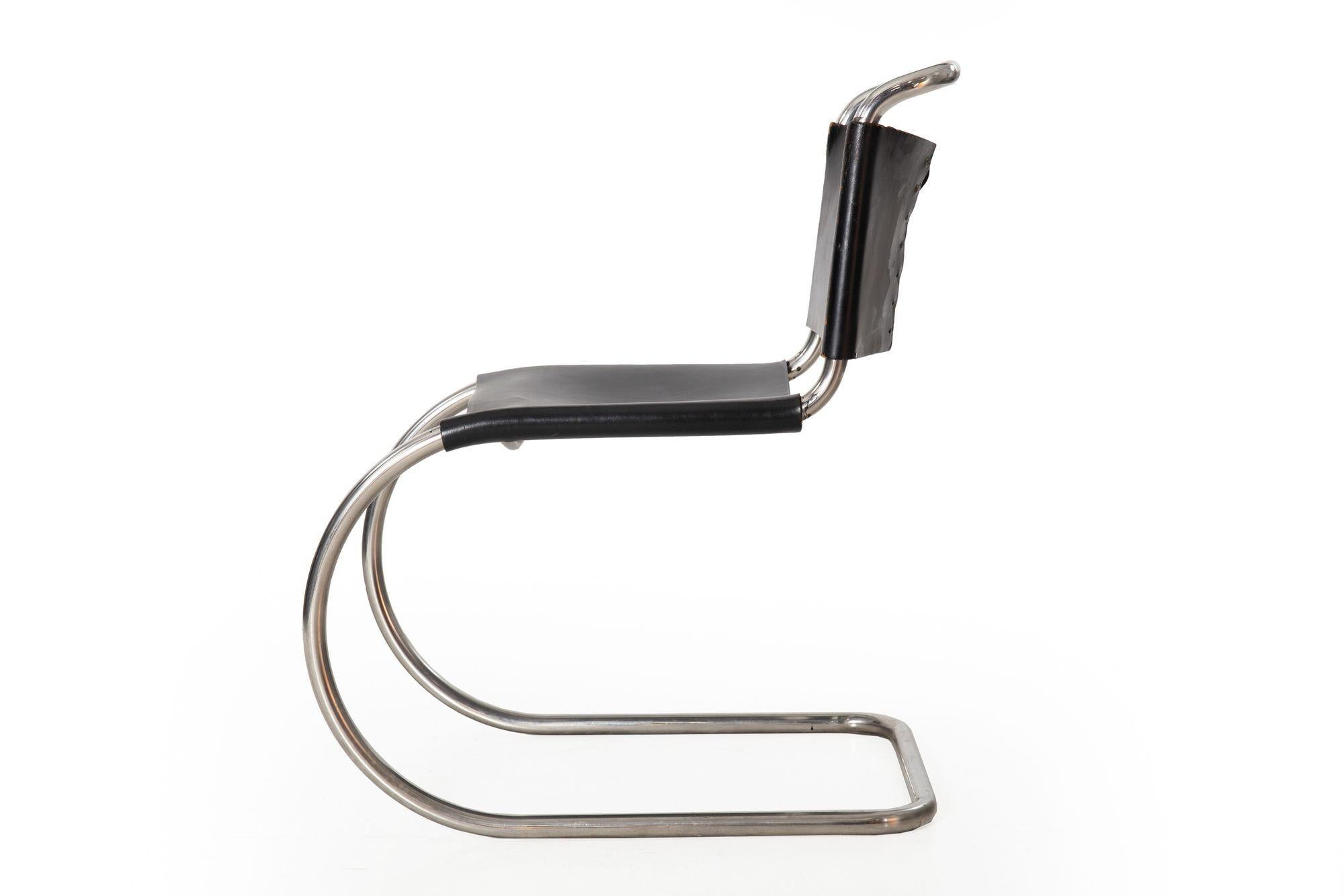 Vintage Mies Van Der Rohe MR10 Dining Chair, As-is, Damaged Leather In Fair Condition In Shippensburg, PA