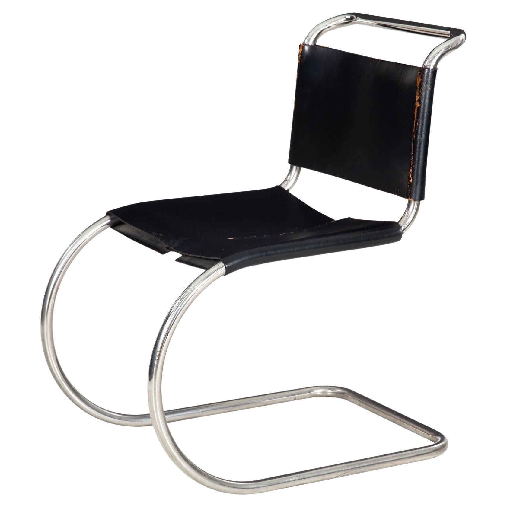 Chaise de salle à manger vintage Mies Van Der Rohe MR10, telle quelle, en cuir damas