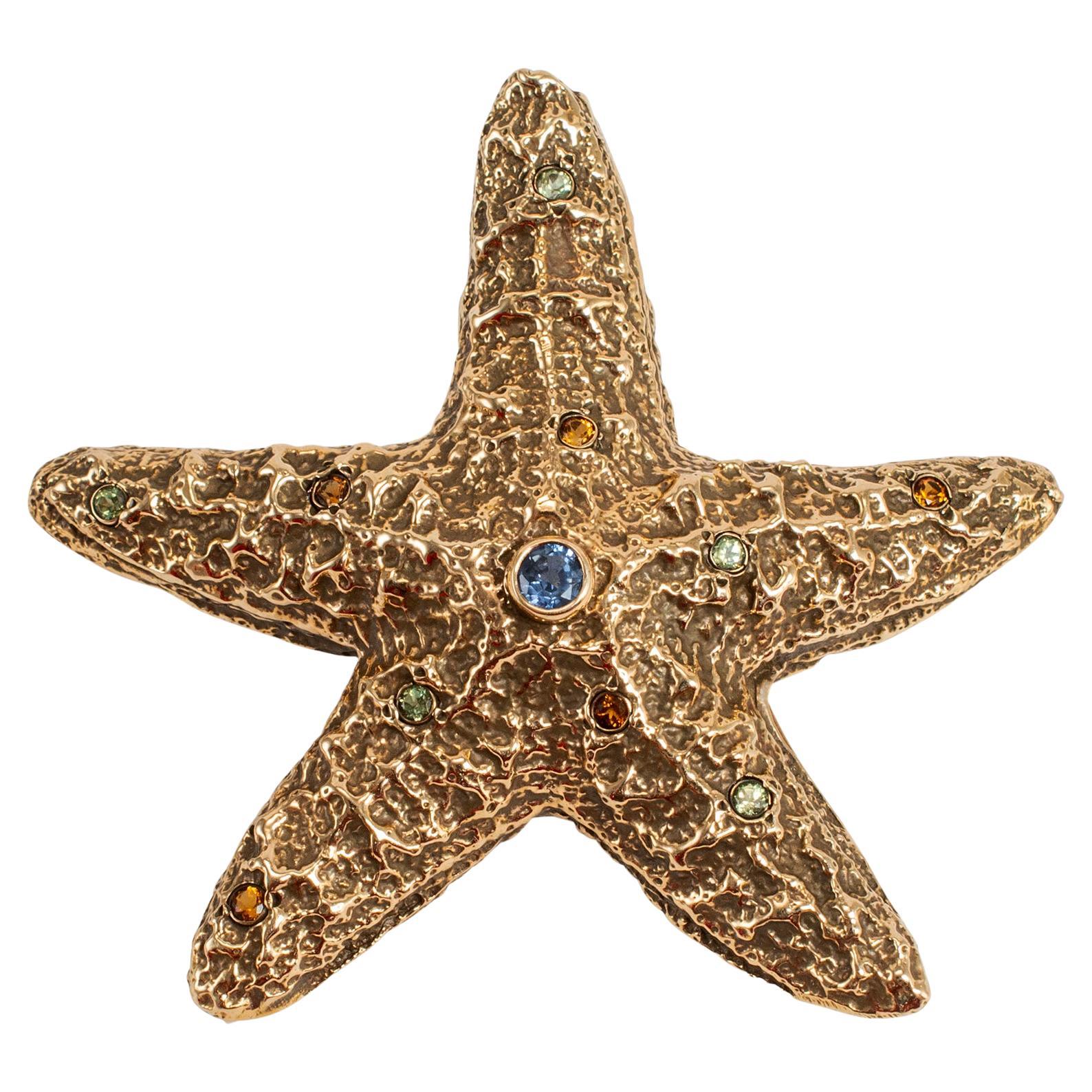 Vintage Mignon Faget 14K Yellow Gold Sapphire Starfish Pin Brooch Pendant