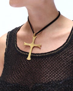 Vintage Mignon Faget Large Gold Cross Necklace