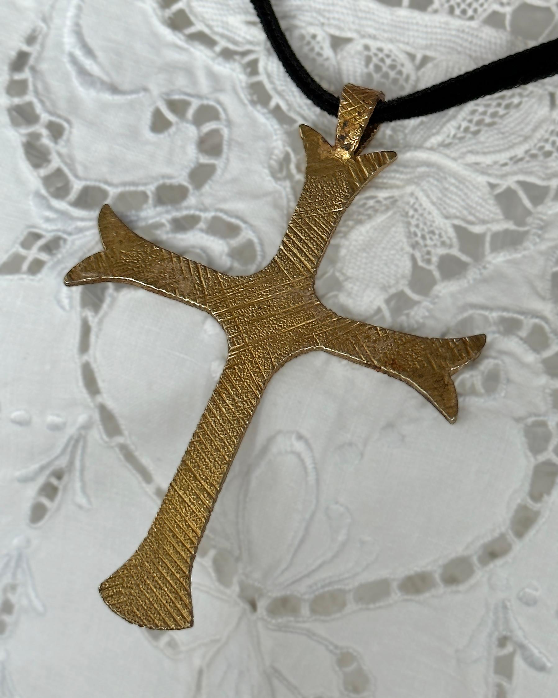 Etruscan Revival Vintage Mignon Faget Large Gold Cross Necklace