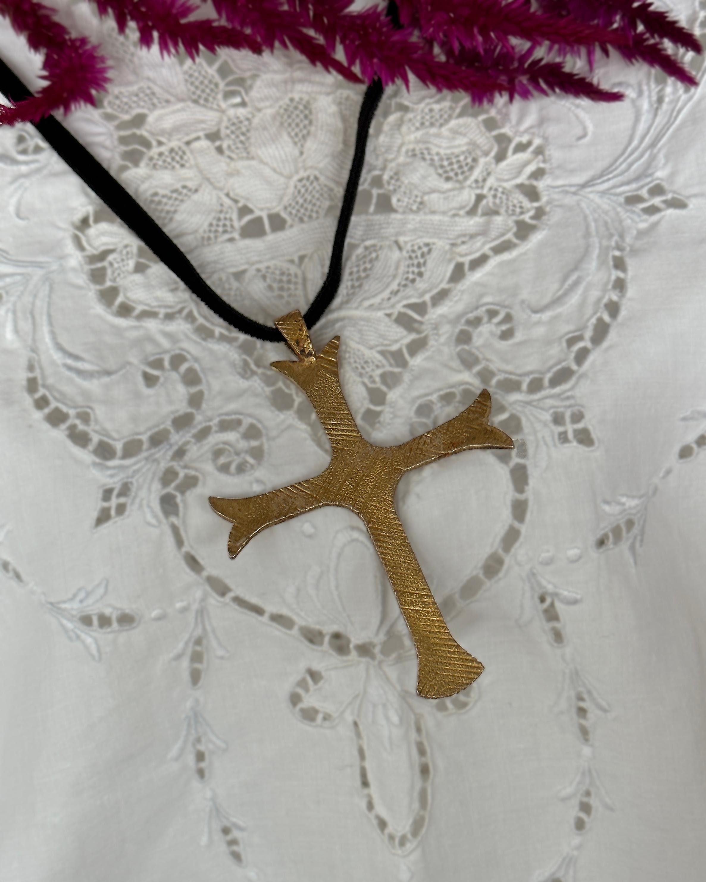 Women's or Men's Vintage Mignon Faget Large Gold Cross Necklace