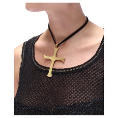 Used Mignon Faget Large Gold Cross Necklace