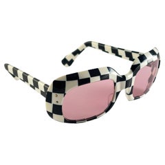 Vintage Mike Richards Black & White Checkered Sunglasses 1960's Made in France