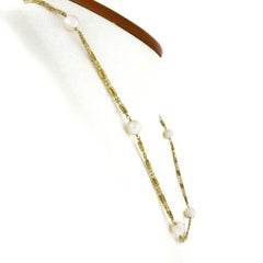 Vintage Mikimoto 14k Gold Pearl Station w/ Triple Strand Chain Necklace