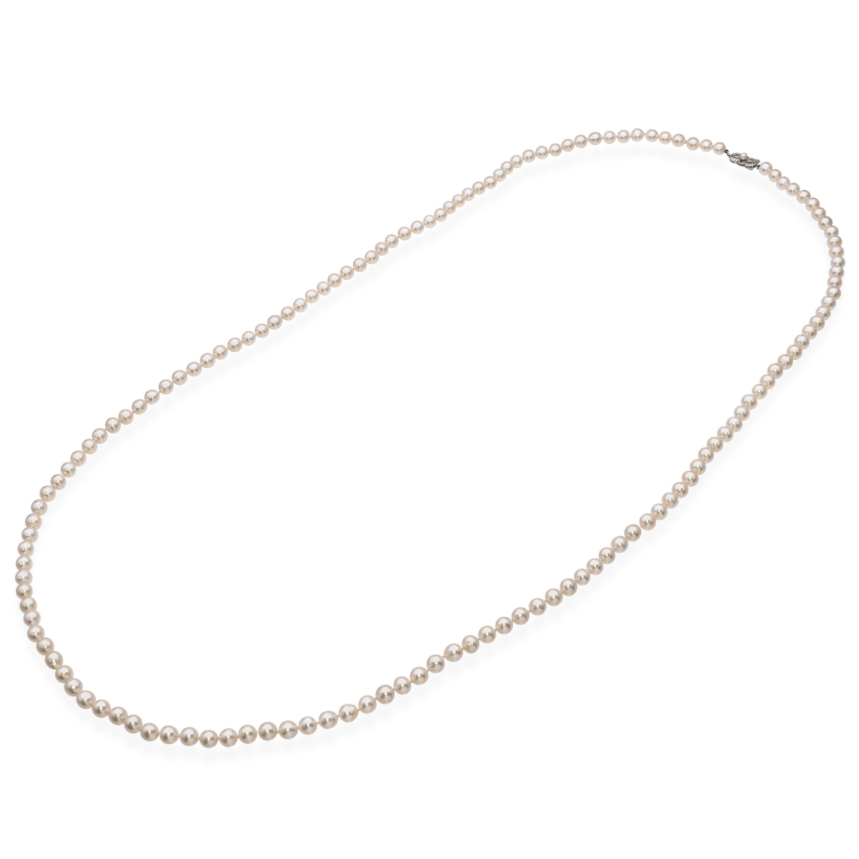 Uncut Vintage Mikimoto 14K White Gold Semi Baroque Cultured Pearl Strand Necklace For Sale