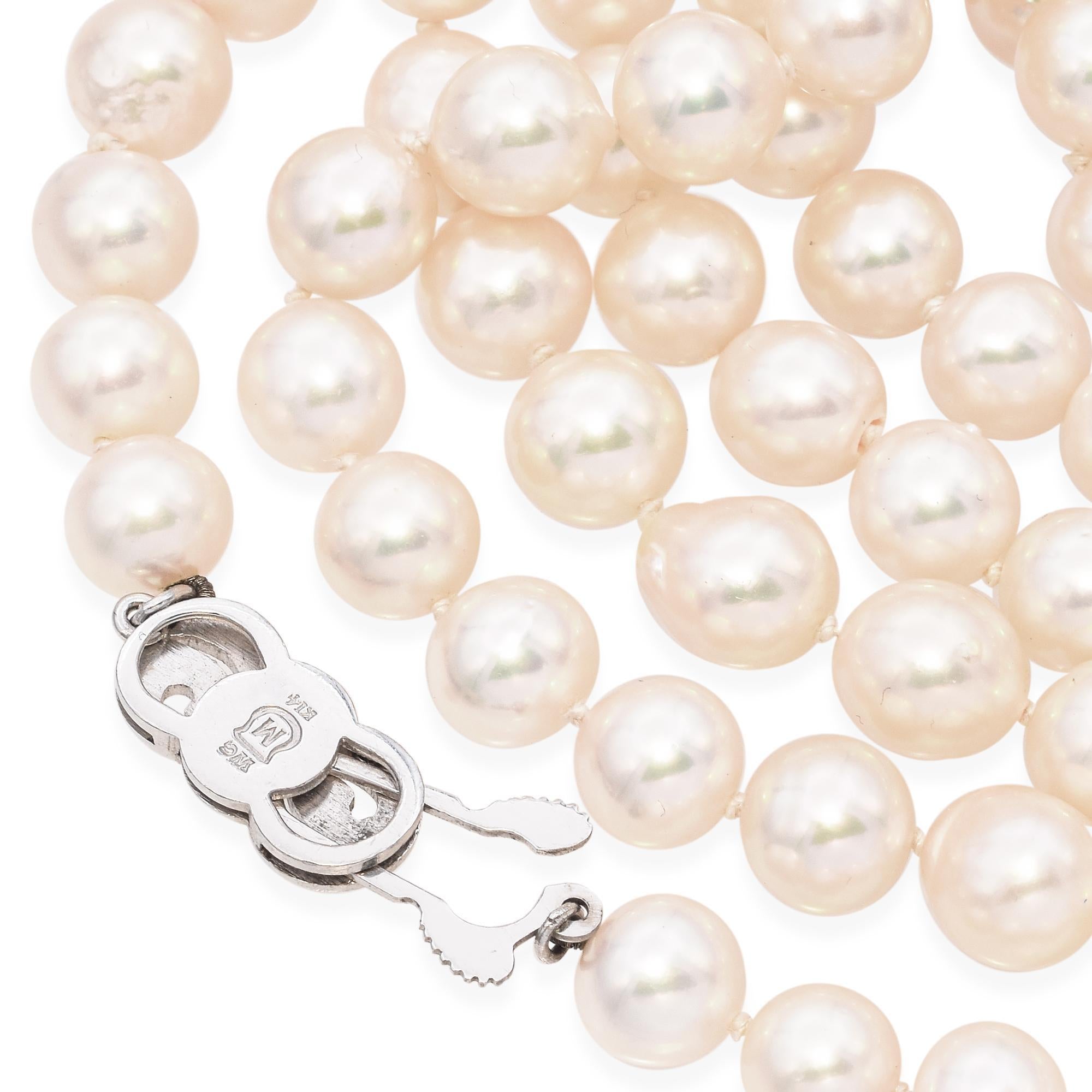 Women's Vintage Mikimoto 14K White Gold Semi Baroque Cultured Pearl Strand Necklace For Sale