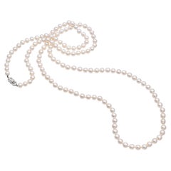 Vintage Mikimoto 14K White Gold Semi Baroque Cultured Pearl Strand Necklace