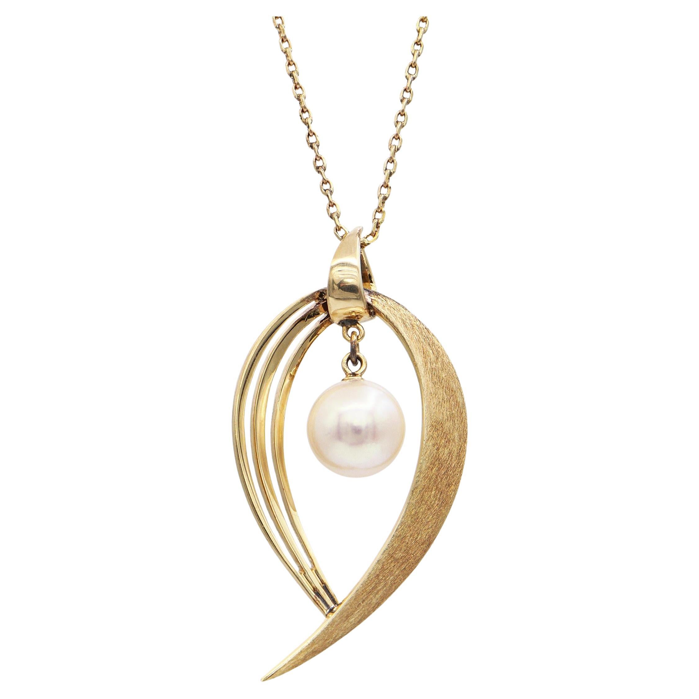 Vintage Mikimoto 14K Yellow Gold Pearl Pendant Necklace