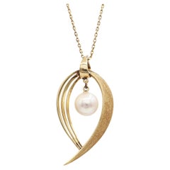 Vintage Mikimoto 14K Yellow Gold Pearl Pendant Necklace