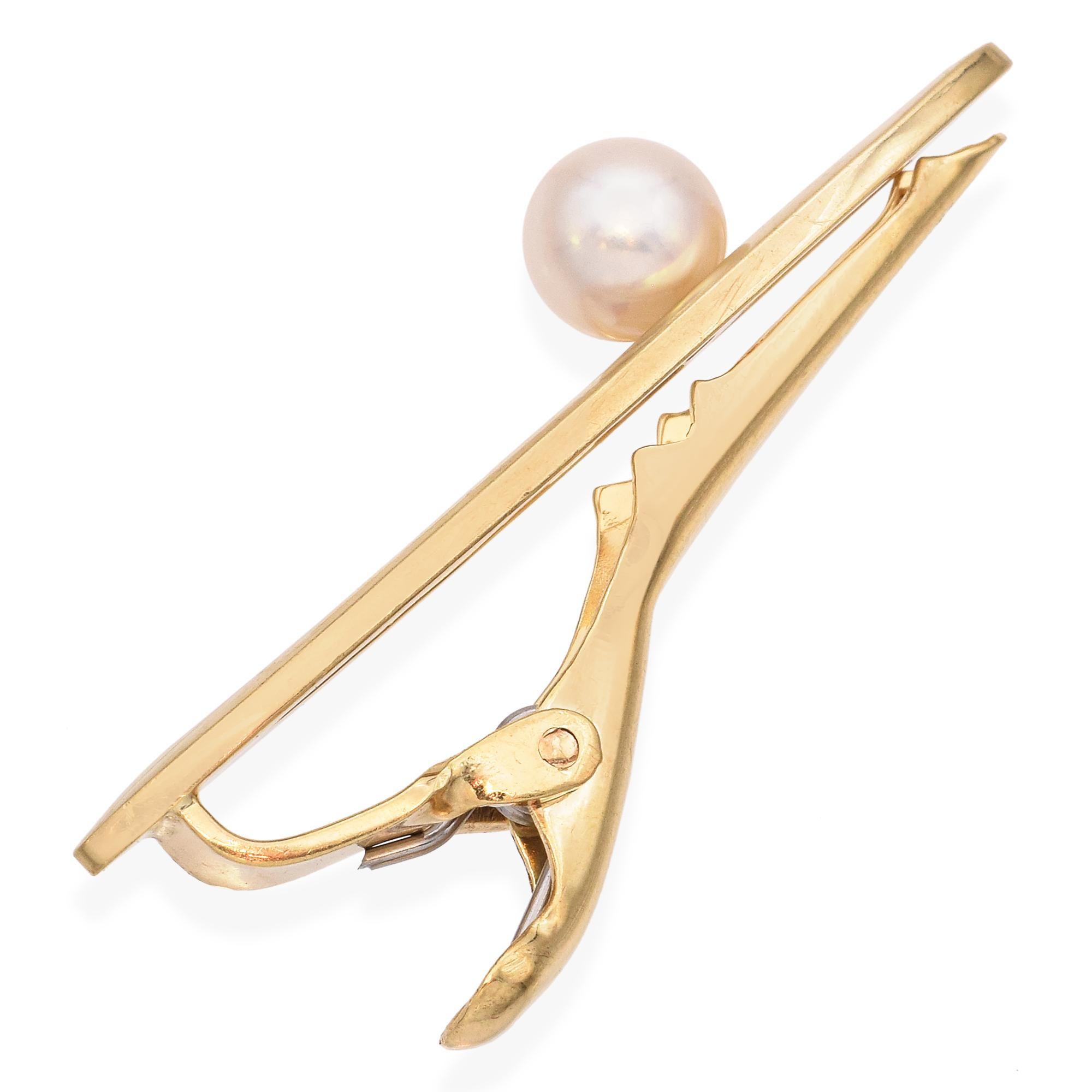 Mikimoto 14k Gelbgold Perlen-Krawattenklammer, Vintage Damen im Angebot