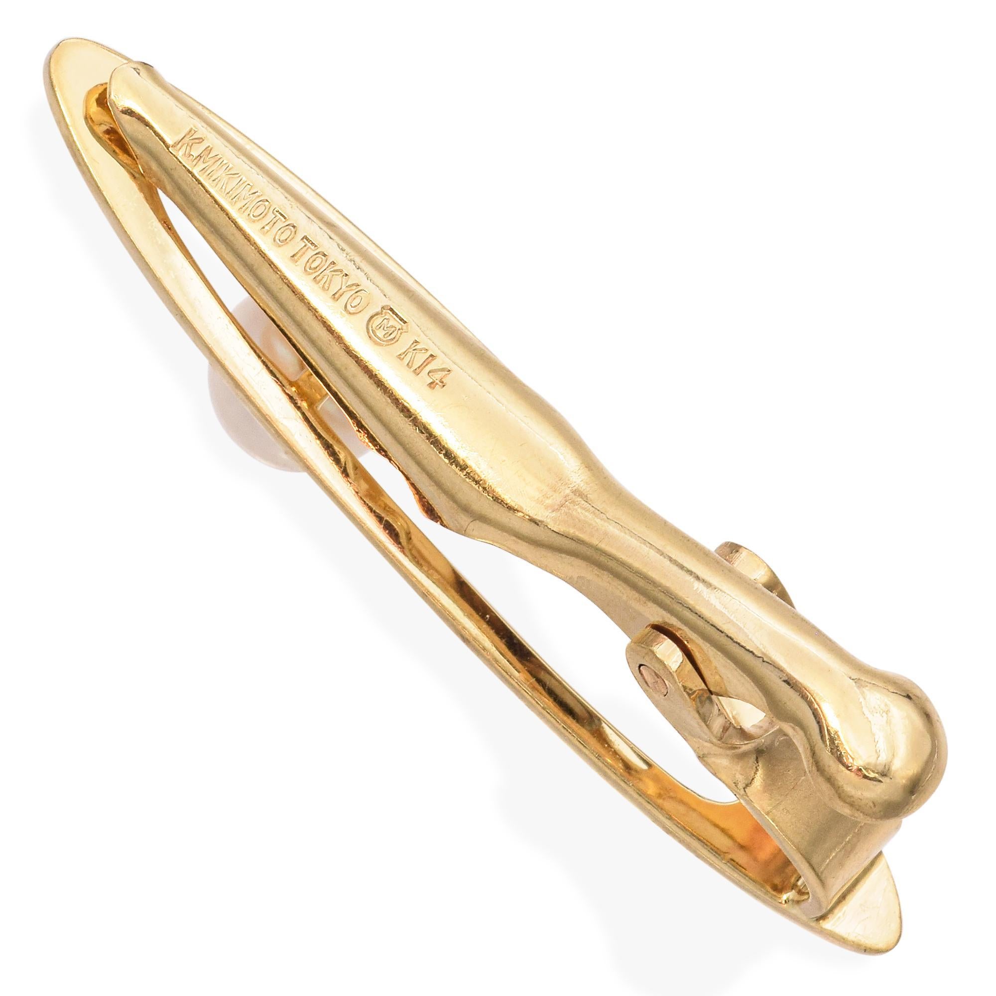 Mikimoto 14k Gelbgold Perlen-Krawattenklammer, Vintage im Angebot 1