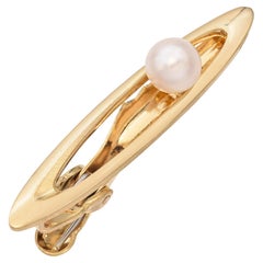 Vintage Mikimoto 14k Yellow Gold Pearl Tie Clip