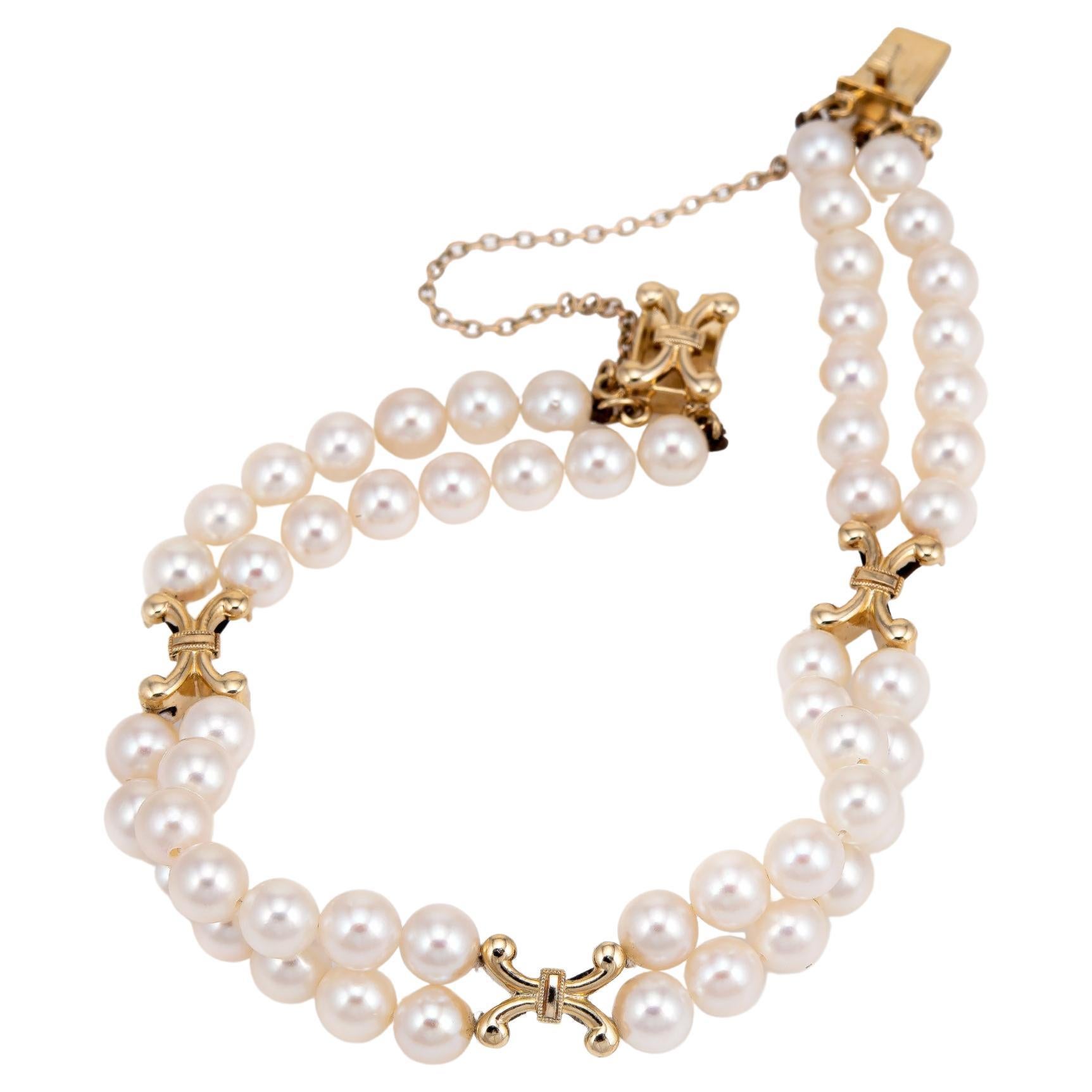 Mikimoto - Vintage Bracelet Double Strand 14K Jewelry Modern Pearl Yellow Gold