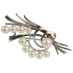 Mikimoto Broche ou épingle vintage Akoya en argent sterling et perles de culture