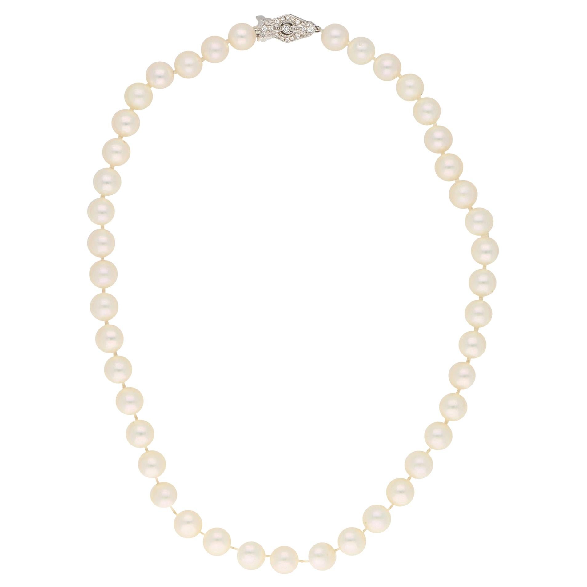 Mikimoto Akoya Cultured Pearl Necklace with a Diamond 18k White Gold Clasp