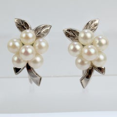 Vintage Mikimoto Akoya Cultured Pearl & Sterling Silver Screw Back Earrings