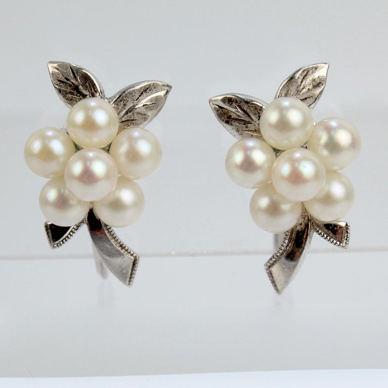 Vintage Mikimoto Akoya Cultured Pearl Sterling Silver Screw Back Earrings