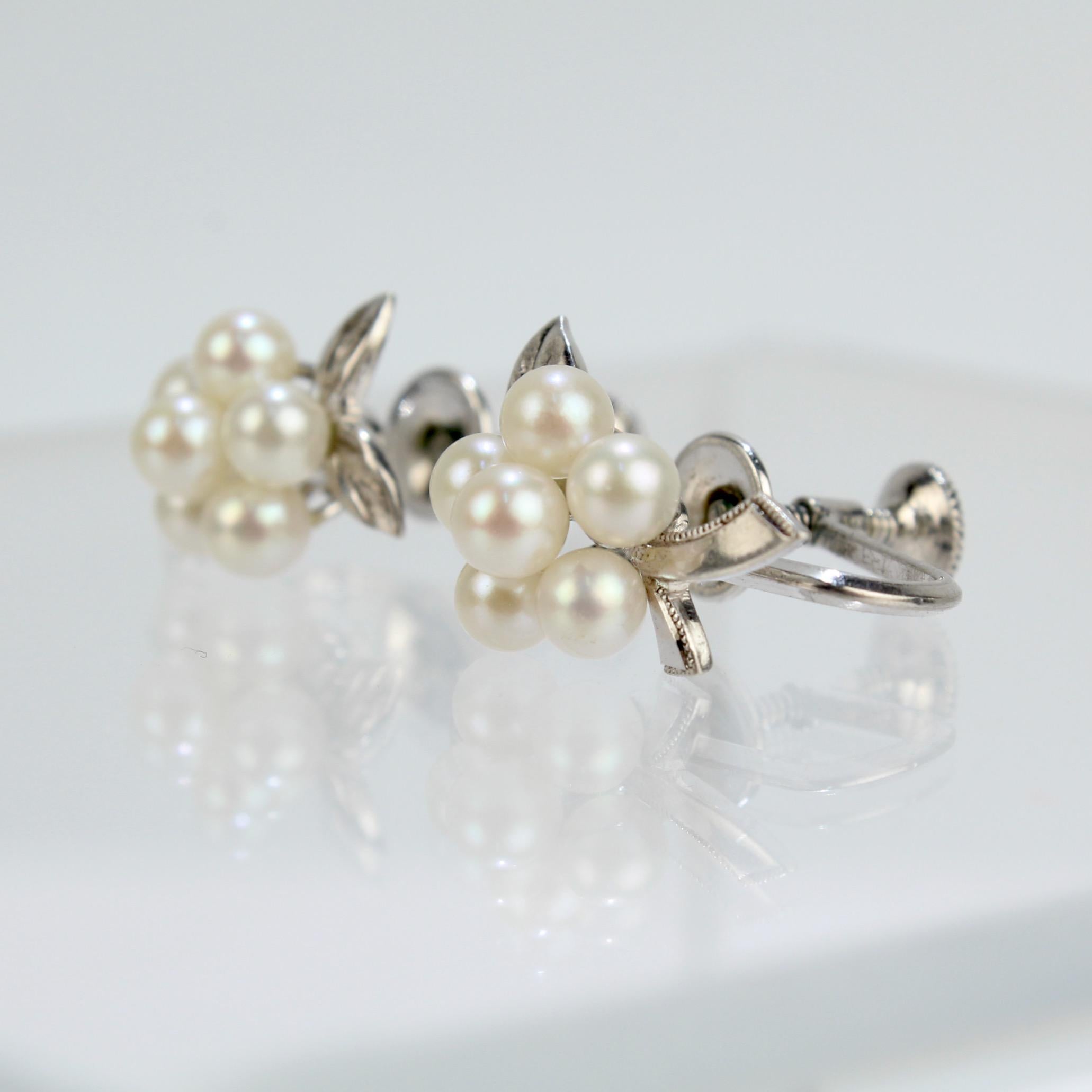 Vintage Mikimoto Akoya Cultured Pearl & Sterling Silver Screw Back Earrings In Good Condition In Philadelphia, PA