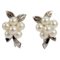 Vintage Mikimoto Akoya Cultured Pearl & Sterling Silver Screw Back Earrings