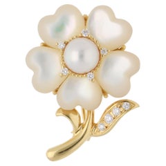 Spilla convertibile d'epoca con perle, conchiglie e diamanti di Mikimoto Akoya