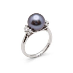 Vintage-Cocktailring von Mikimoto mit schwarzer Tahiti-Perle und Diamanten