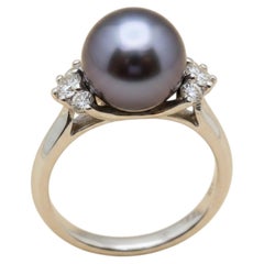 Vintage-Cocktailring von Mikimoto mit schwarzer Tahiti-Perle und Diamanten