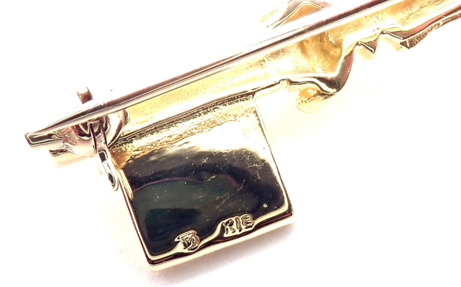 Vintage Mikimoto Blue Enamel Yellow Gold Key Brooch Pin For Sale 2
