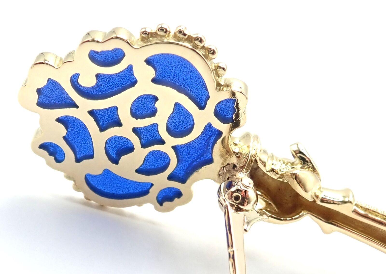 Vintage Mikimoto Blue Enamel Yellow Gold Key Brooch Pin For Sale 4