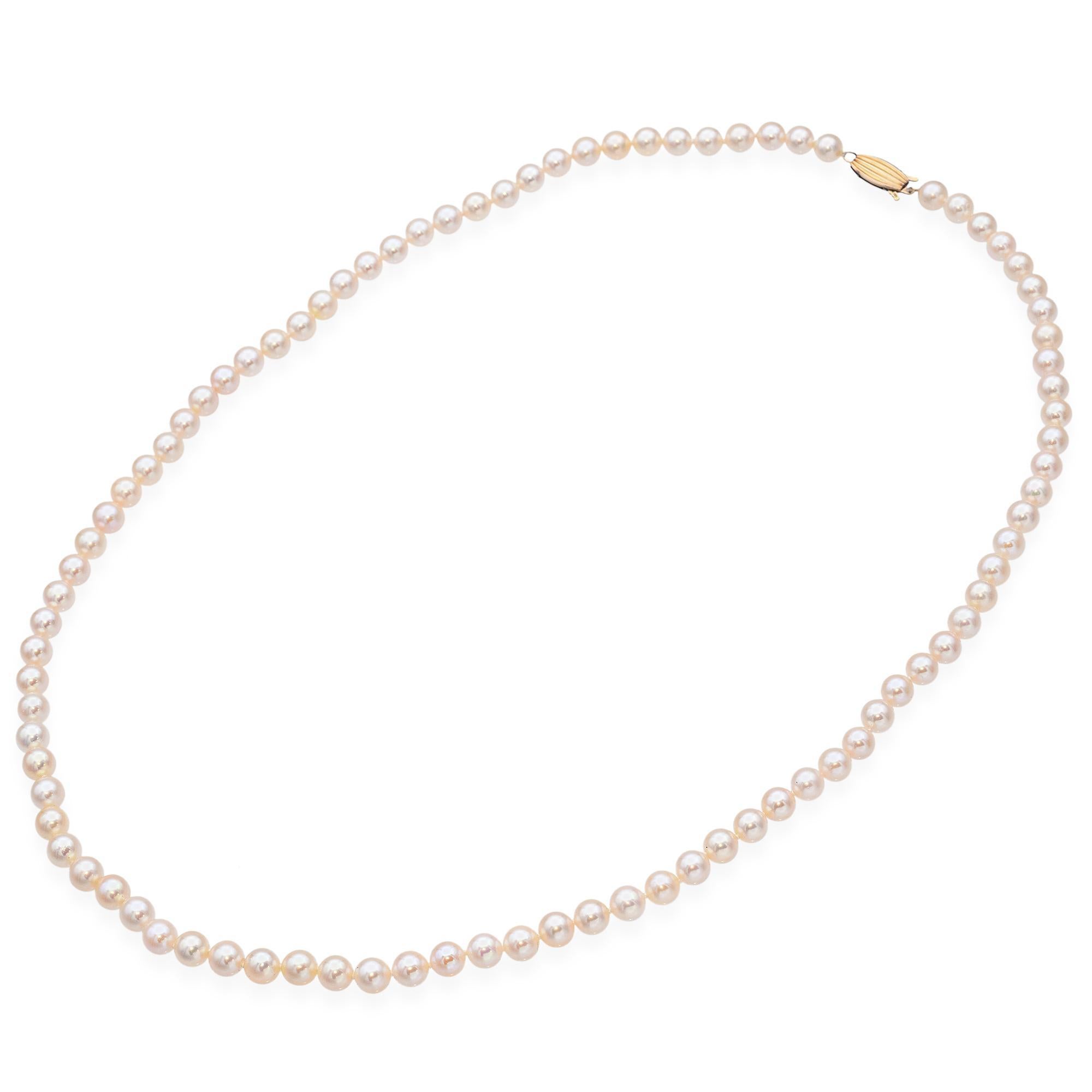 Retro Vintage Mikimoto Blue Lagoon 14K Yellow Gold Pearl Beaded Strand Necklace For Sale