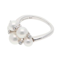 Vintage Mikimoto Bubble Akoya Pearl and Diamond Ring in White Gold