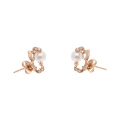 Pendientes vintage de Mikimoto con perlas Akoya «Cherry Blossom» y diamantes, en oro rosa