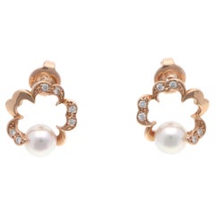 Pendientes vintage de Mikimoto con perlas Akoya «Cherry Blossom» y diamantes, en oro rosa