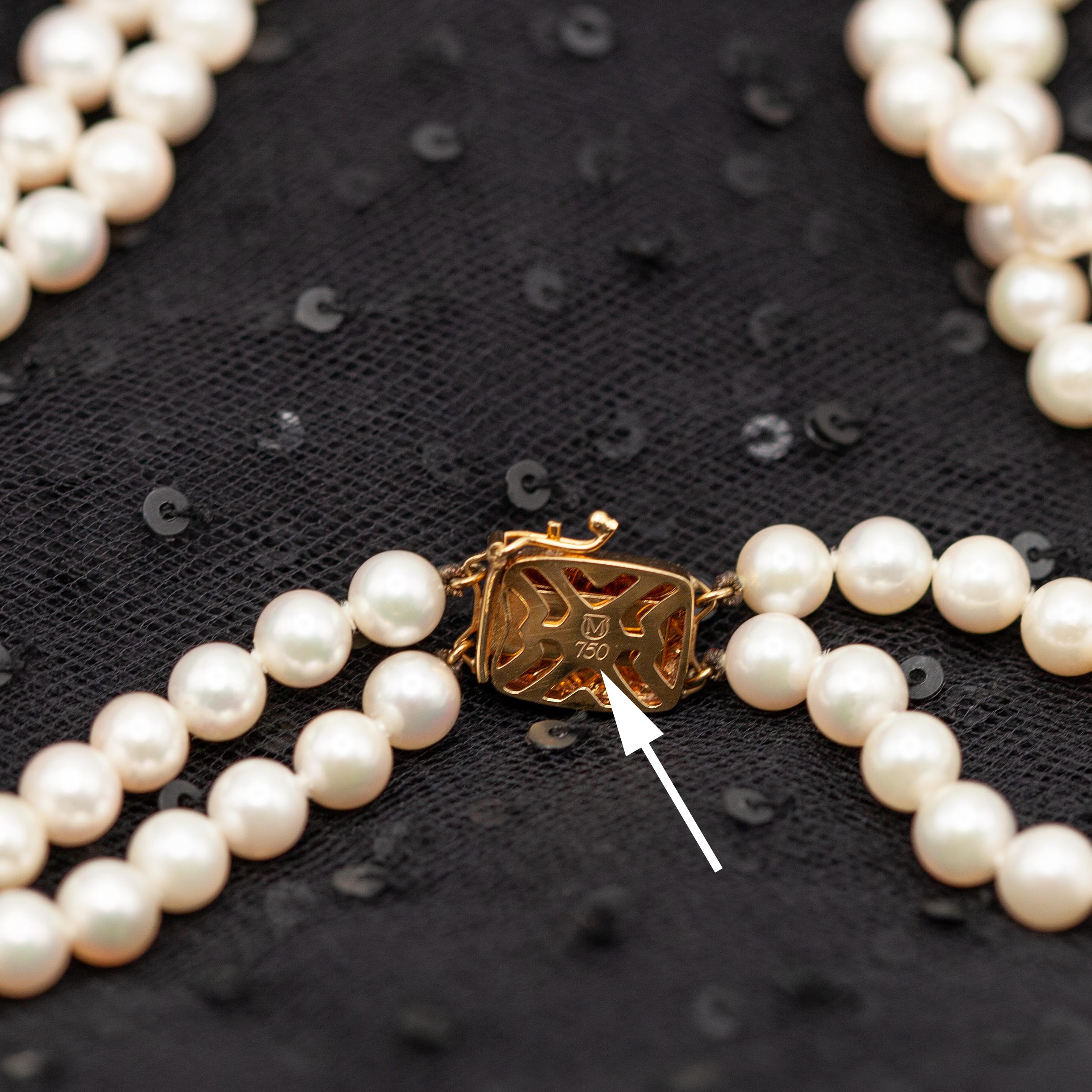Collar vintage Mikimoto de perlas Akoya de doble vuelta en venta 6