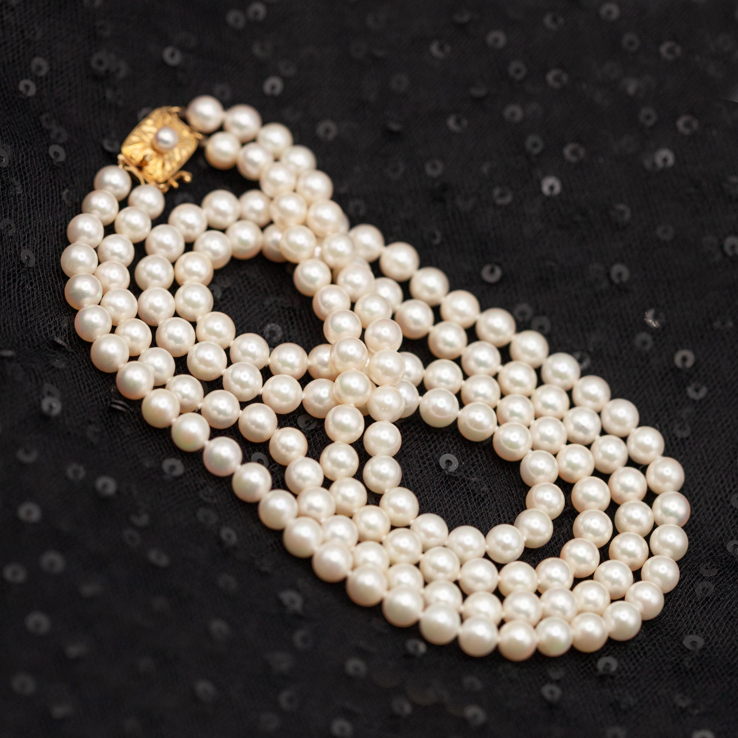 Collar vintage Mikimoto de perlas Akoya de doble vuelta en venta 3