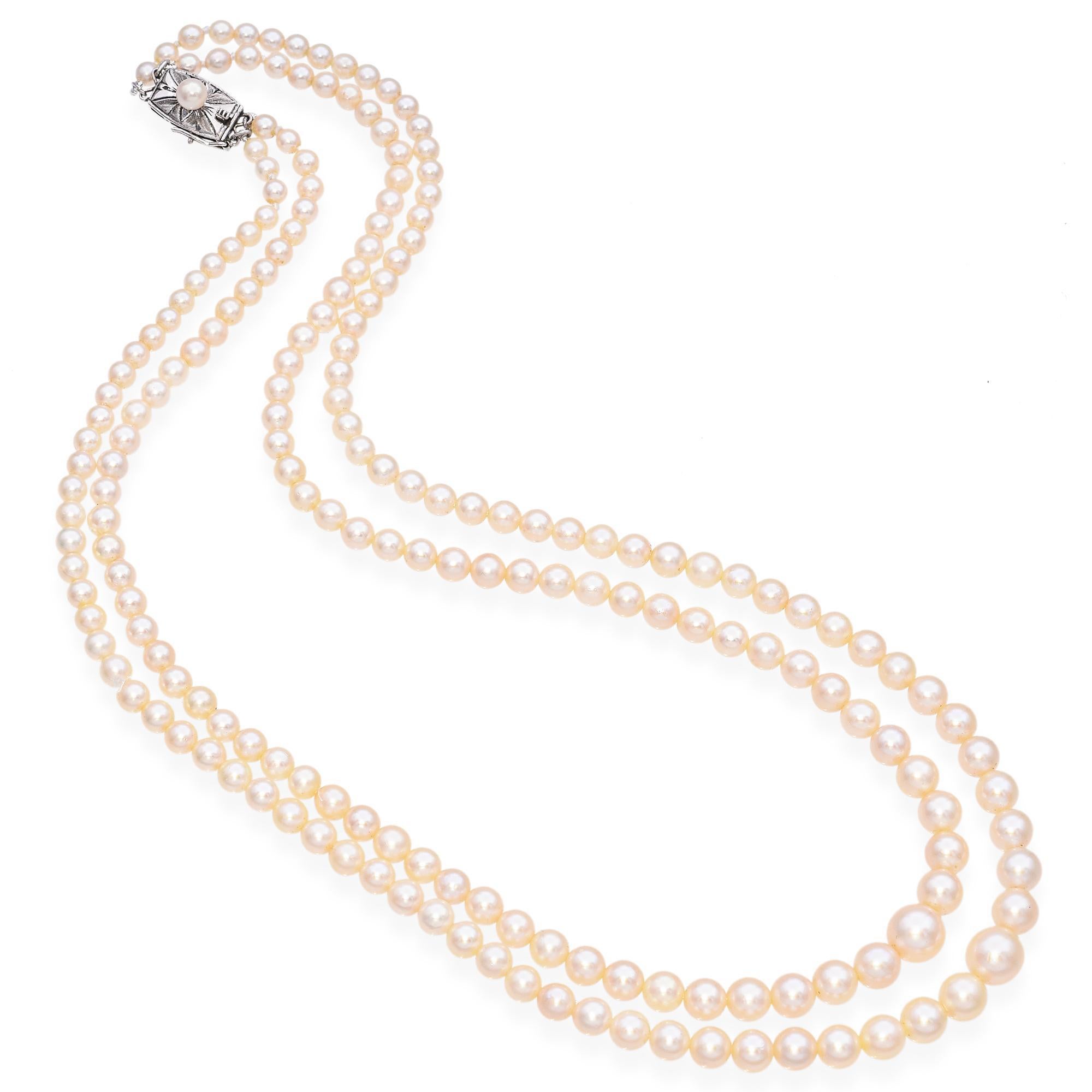 Women's Vintage Mikimoto Double Strand Graduated Pearl Necklace
