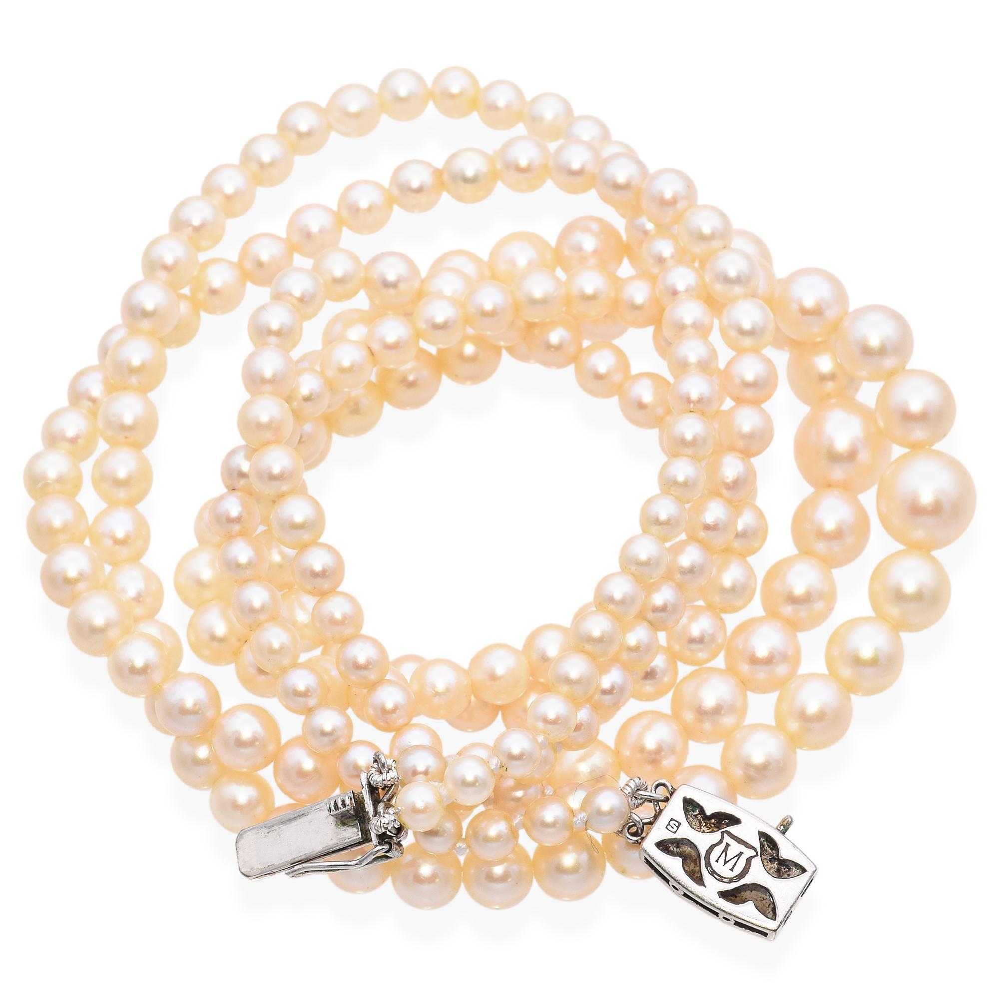 Vintage Mikimoto Double Strand Graduated Pearl Necklace 2
