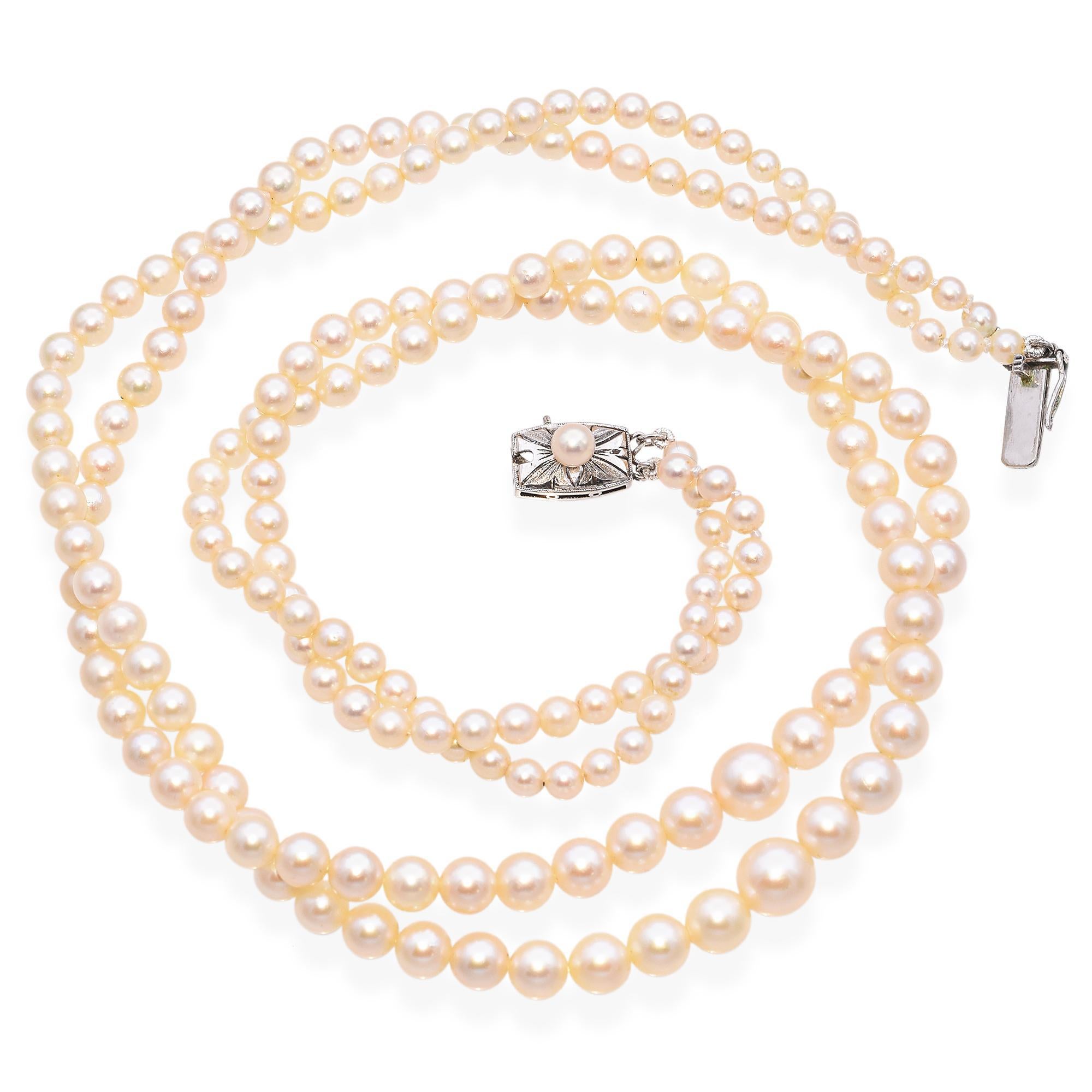 Vintage Mikimoto Double Strand Graduated Pearl Necklace 3