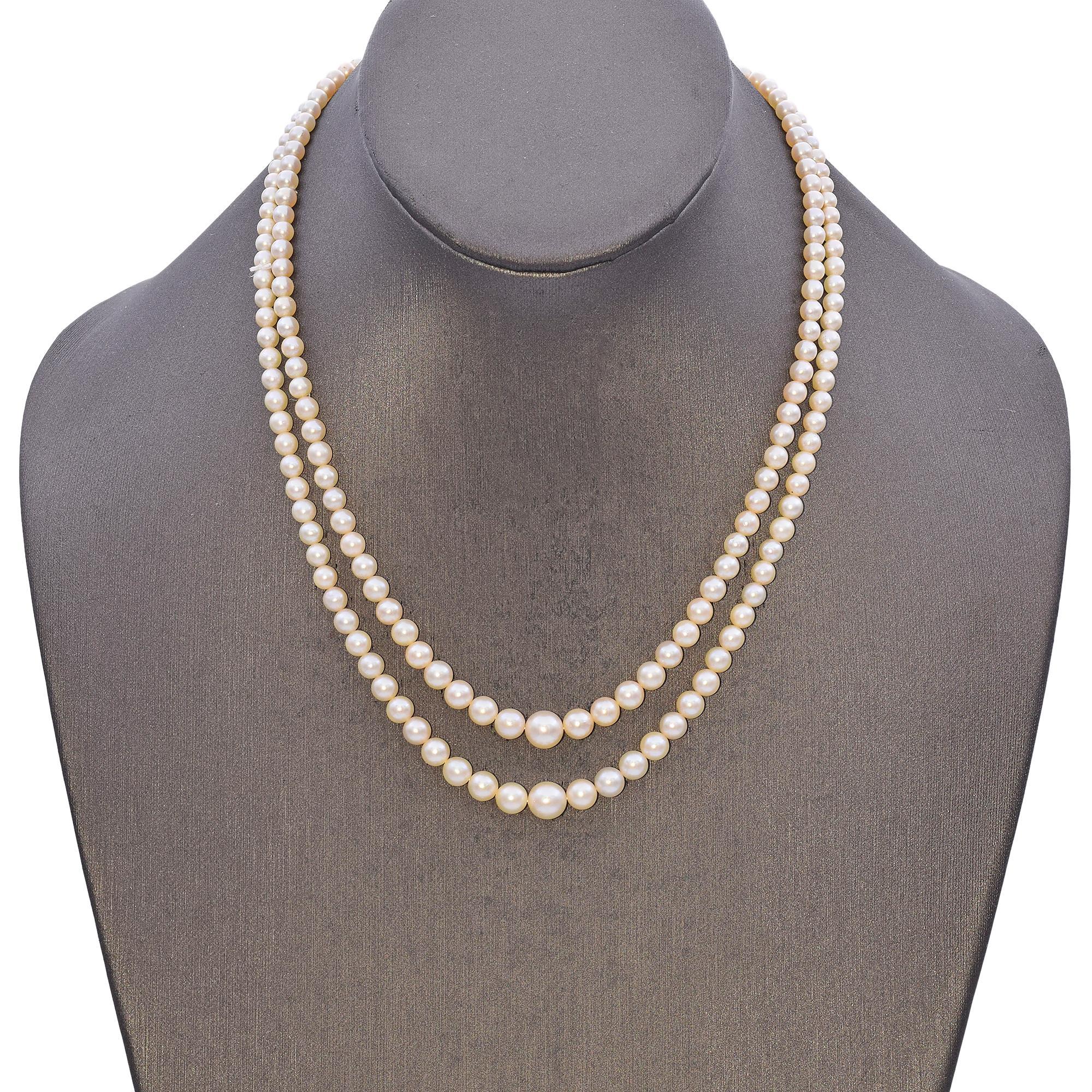 Vintage Mikimoto Double Strand Graduated Pearl Necklace 4