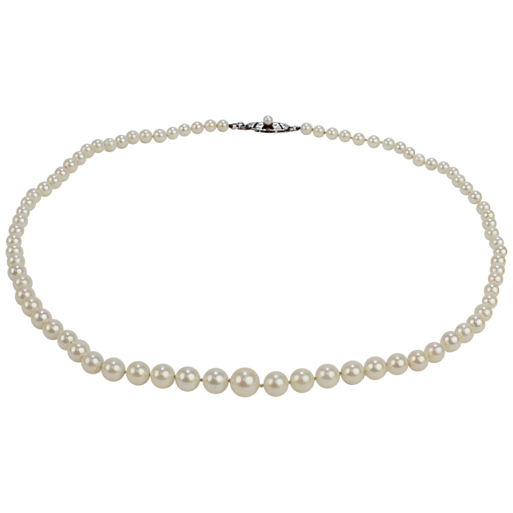 Vintage Mikimoto Graduated Akoya Cultured Pearl Necklace with Silver Clasp
