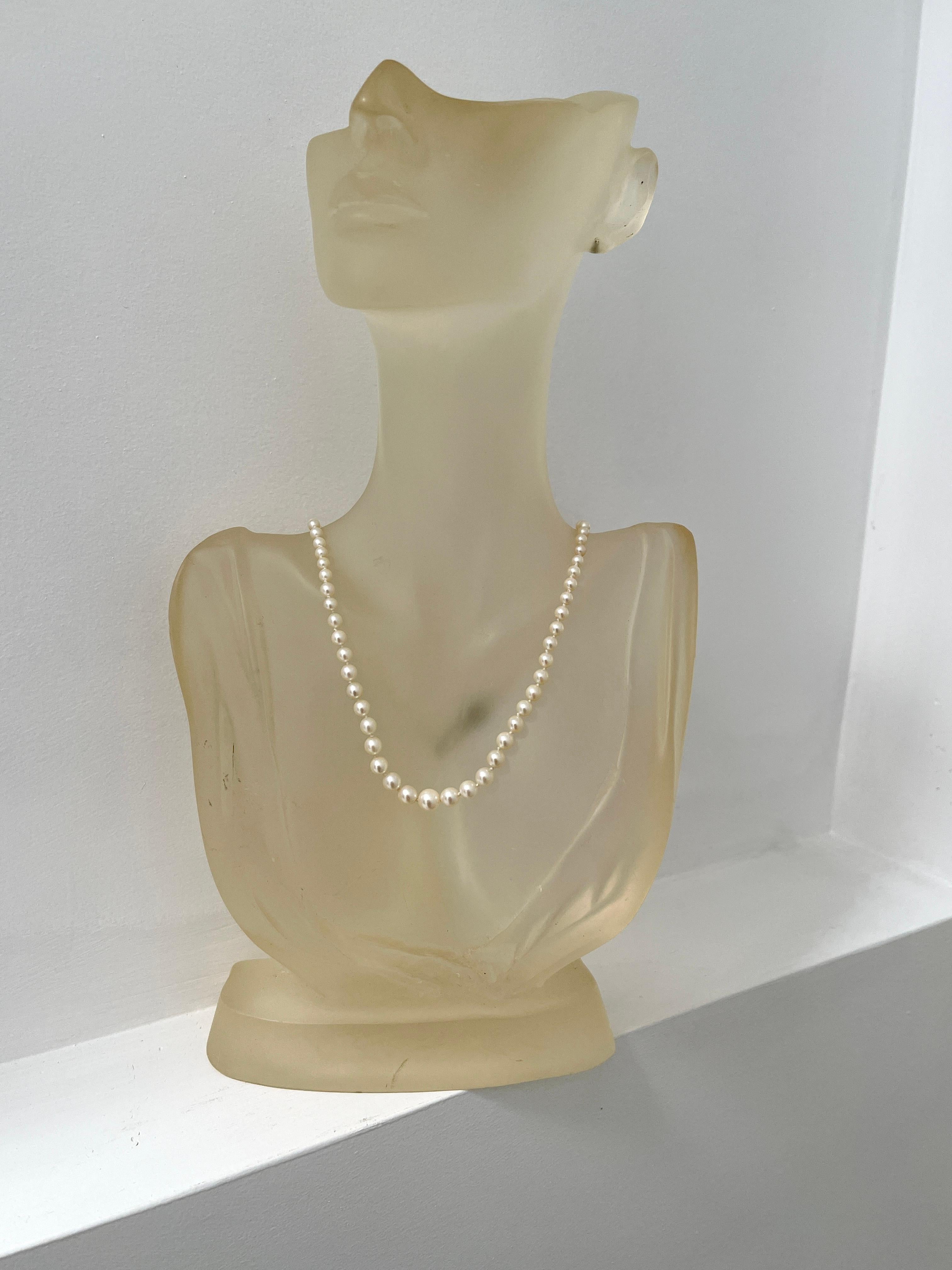 Women's Vintage Mikimoto Graduated Akoya Pearl Strand Necklace Silver Clasp  For Sale