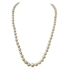 Vintage Mikimoto Abgestufte Akoya Perlenstrang-Halskette mit Silberverschluss 