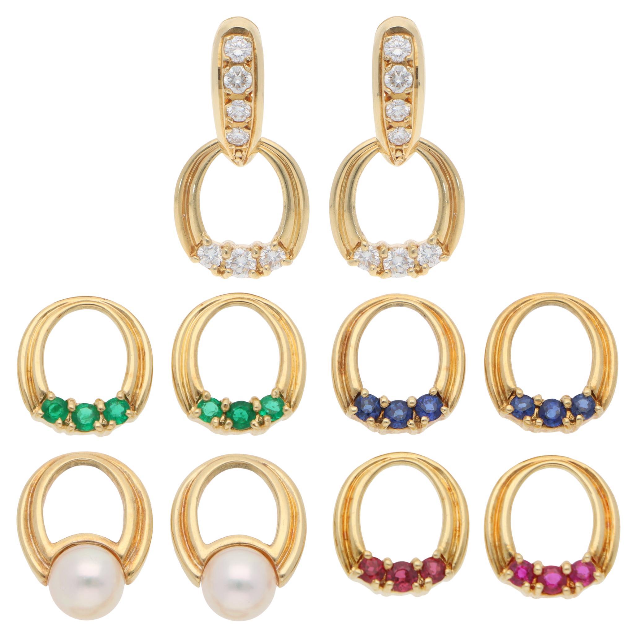 Vintage Mikimoto Interchangeable Diamond Earrings in Yellow Gold For Sale