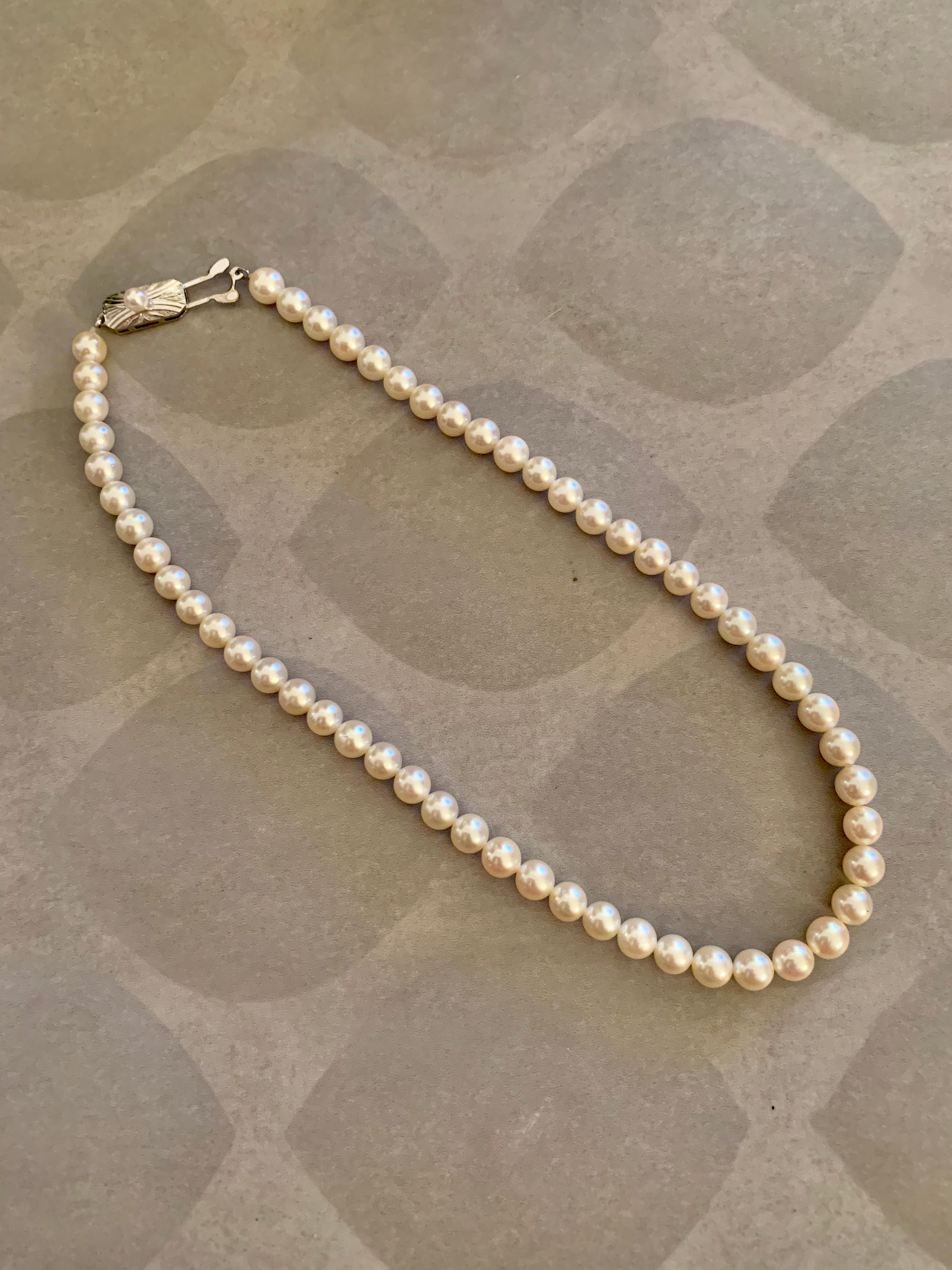 This vintage Mikimoto strand features Pearls 6.5mm in size which have a beautifully, fine luster.  The strand is 14 1/2