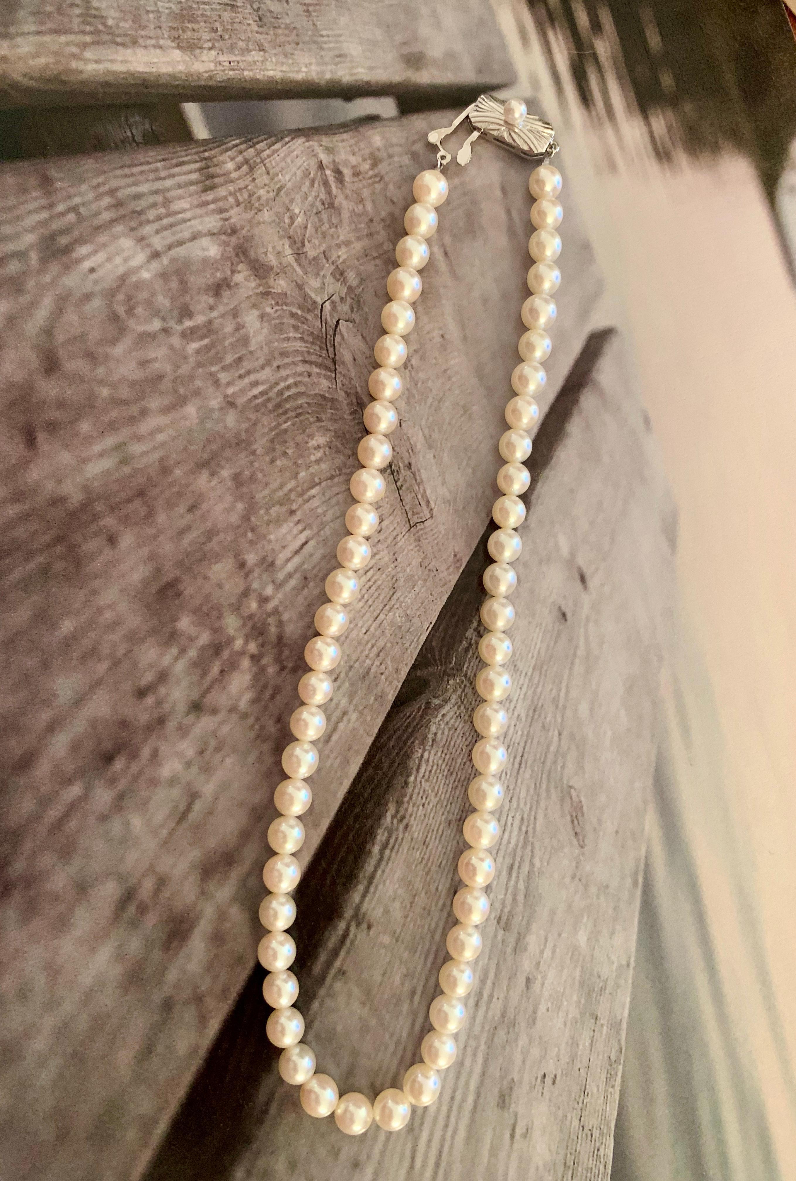 Vintage Mikimoto Pearl Long Strand with Silver Clasp In Good Condition In St. Louis Park, MN
