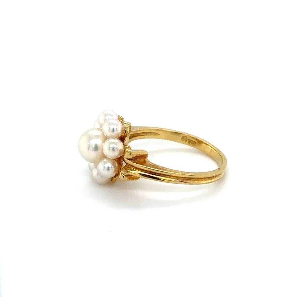 Women's Vintage MIKIMOTO Pearl and Gold Cluster Ring For Sale