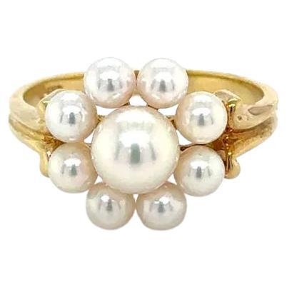 Vintage MIKIMOTO Pearl and Gold Cluster Ring